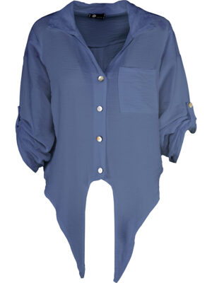 M Italy Blouse 21-2202U tied in front in blue denim color