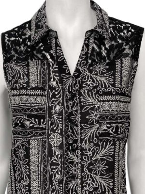 Motion MOM4064 printed sleeveless blouse in black combo