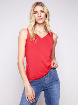 Charlie B C1243A-730 reversible bamboo tank top red color