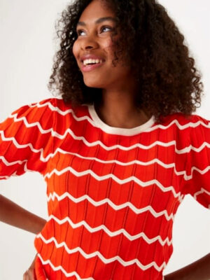 Garcia N40245 cotton sweater with tangerine zigzag stripes
