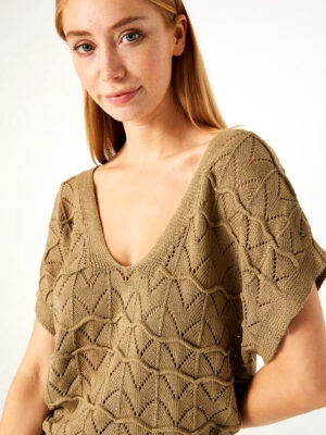 Garcia O40041 textured knit V-neck sweater khaki