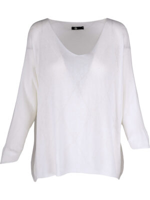 Sweater M Italy 33-12092U V-neck 3/4 sleeves white
