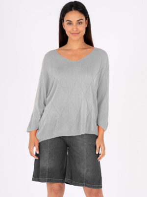 Sweater M Italy 33-12092U V-neck 3/4 sleeves grey