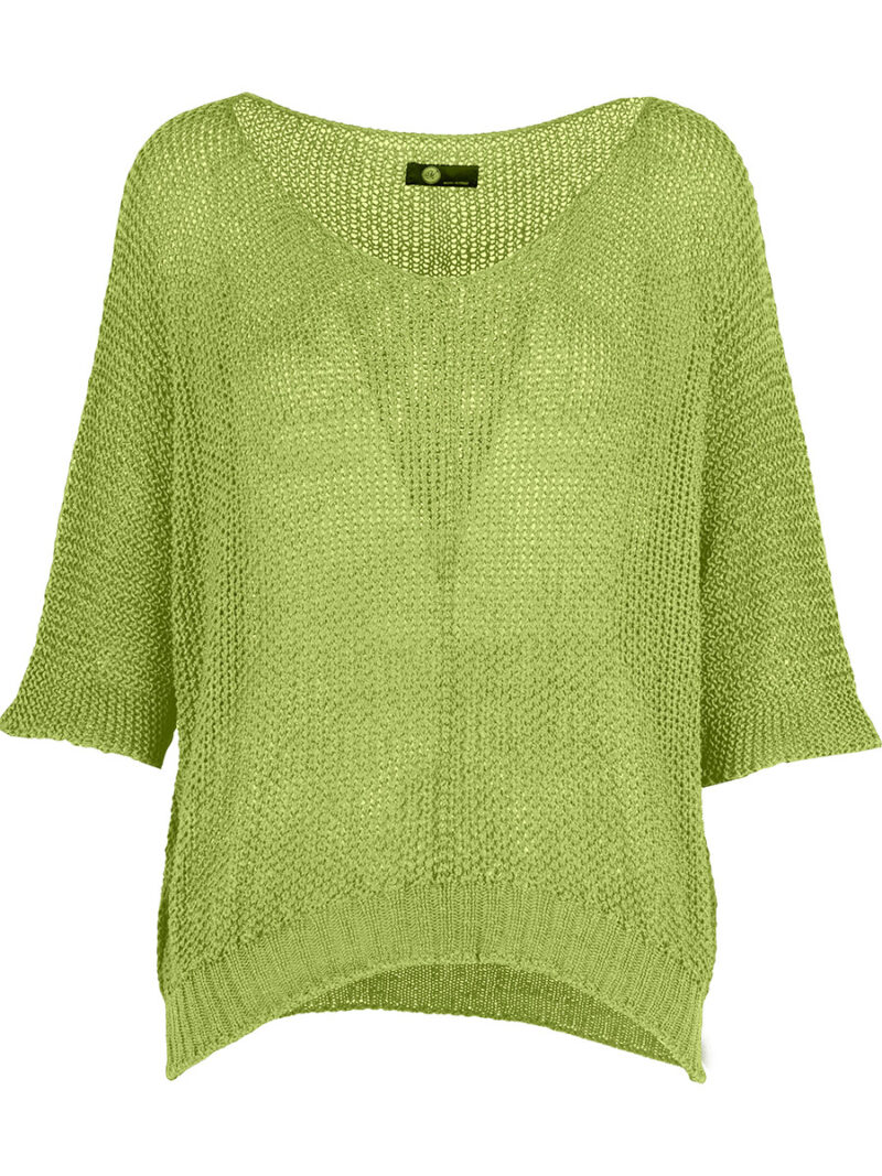 M Italy sweater 33- 1892U knit V-neck 3/4 sleeves green