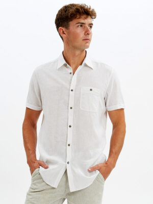Point Zero 7264300 short-sleeved white linen shirt with 1 pocket