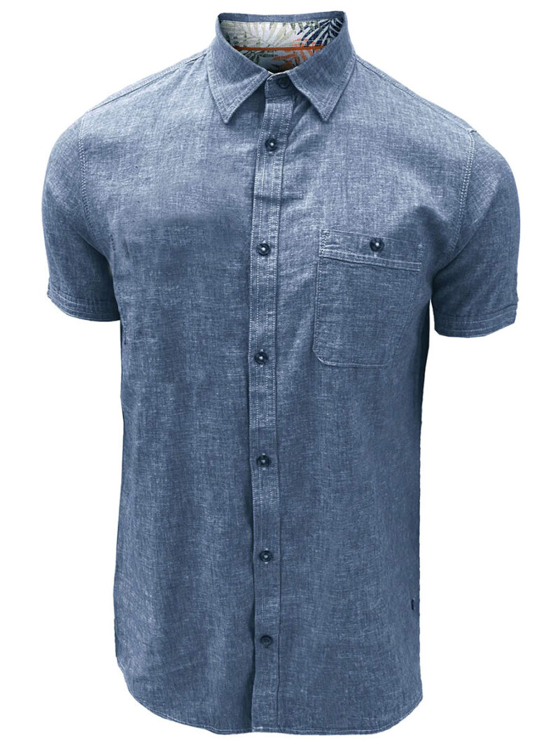 Point Zero 7264300 short-sleeved chambray linen shirt with 1 pocket