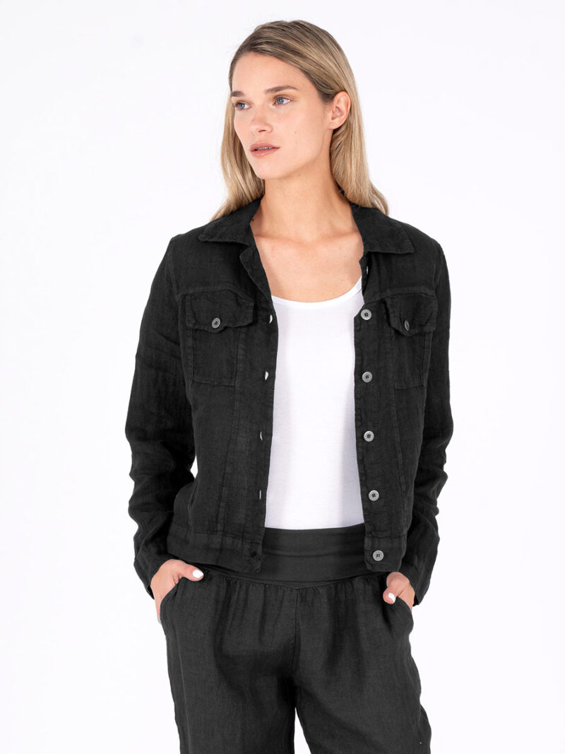 M Italy 26-9456U in linen jacket in black color