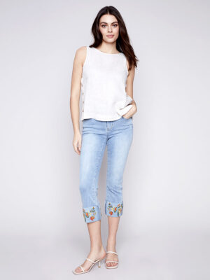 Charlie B Jeans C5473-431A embroidered cuff light blue
