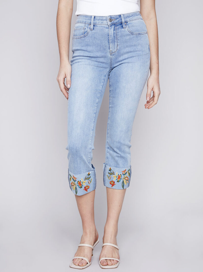 Charlie B Jeans C5473-431A embroidered cuff light blue