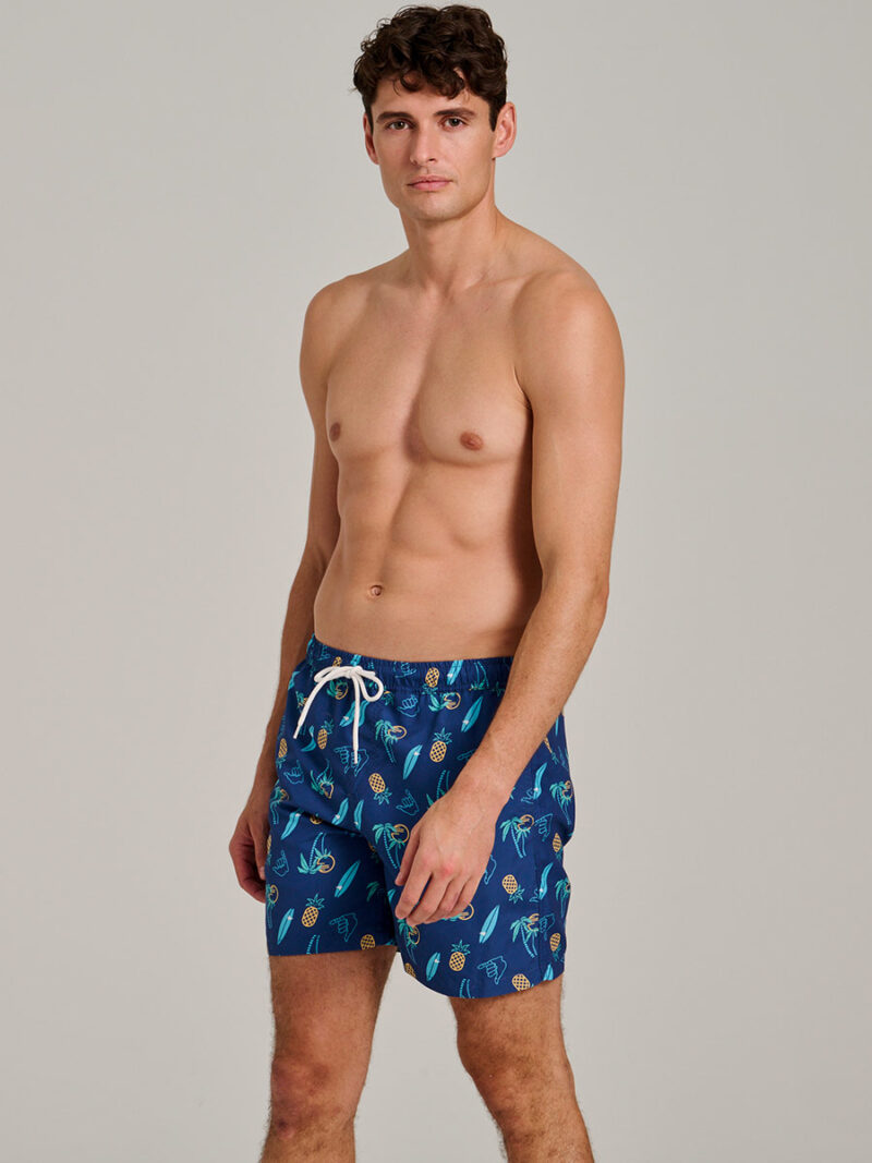 Nortcoast swim shorts NCBEAM03375 micro fiber pineapple print on blue background