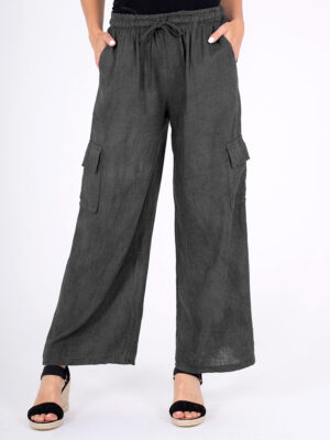 M Italy 11-D5578U Cargo Style Linen Trousers grey