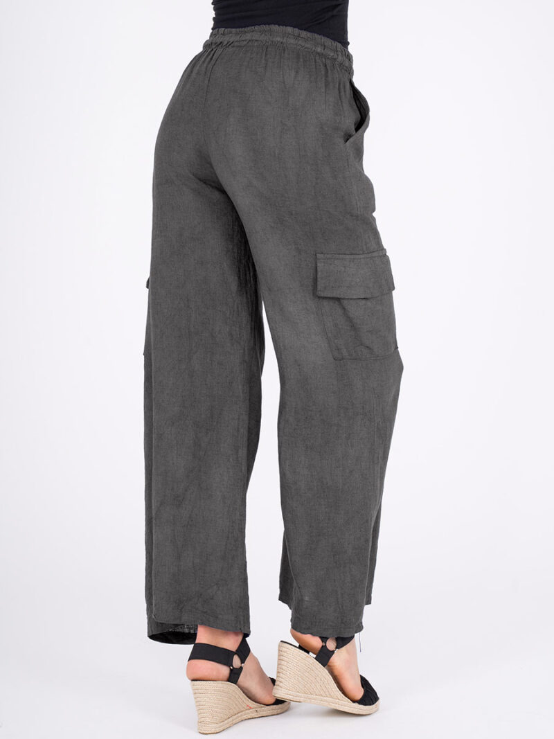 M Italy 11-D5578U Cargo Style Linen Trousers grey