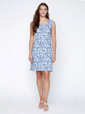 CoCo Y Club 241-2110 printed sleeveless blue combo dress