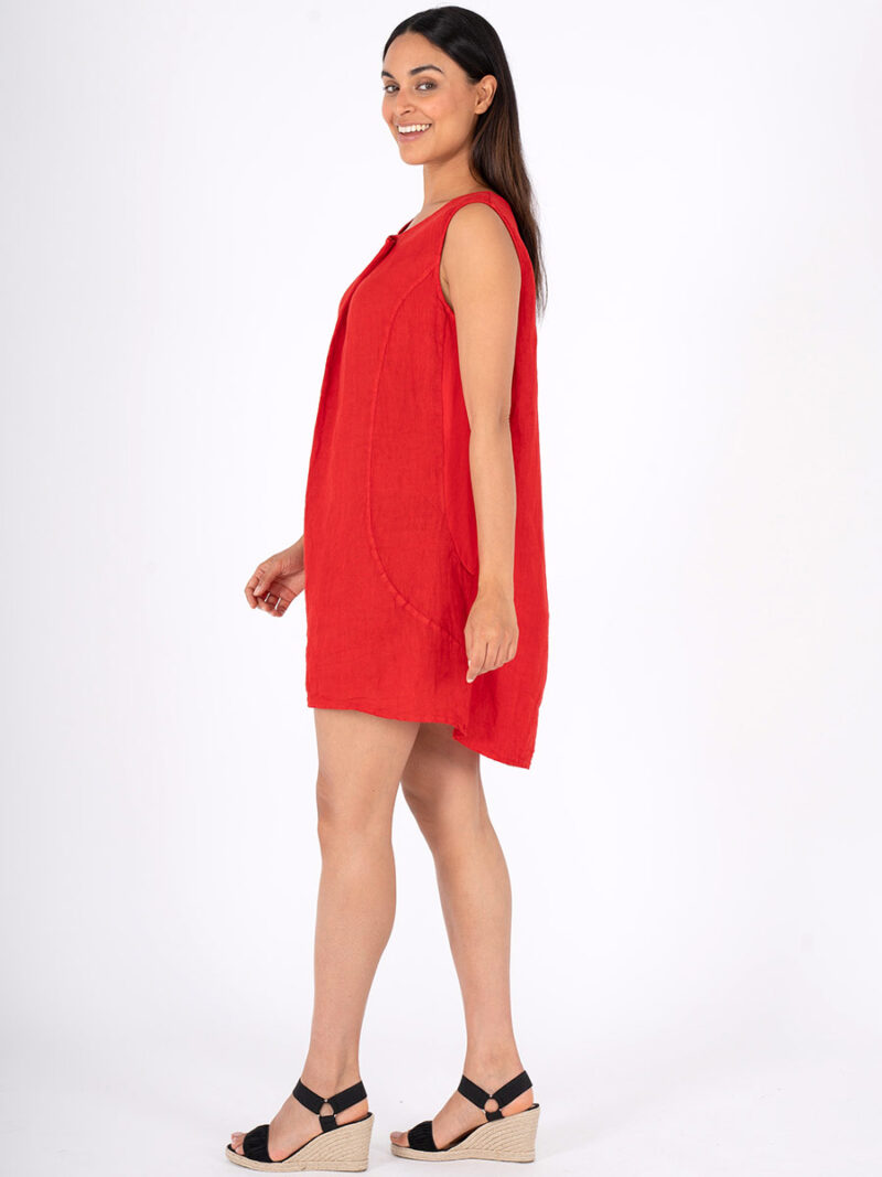 M Italy dress  19-5886U in sleeveless linen in red color