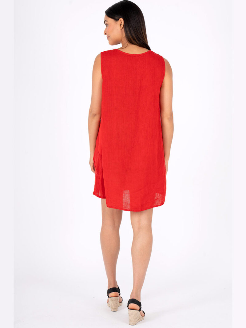 M Italy dress  19-5886U in sleeveless linen in red color