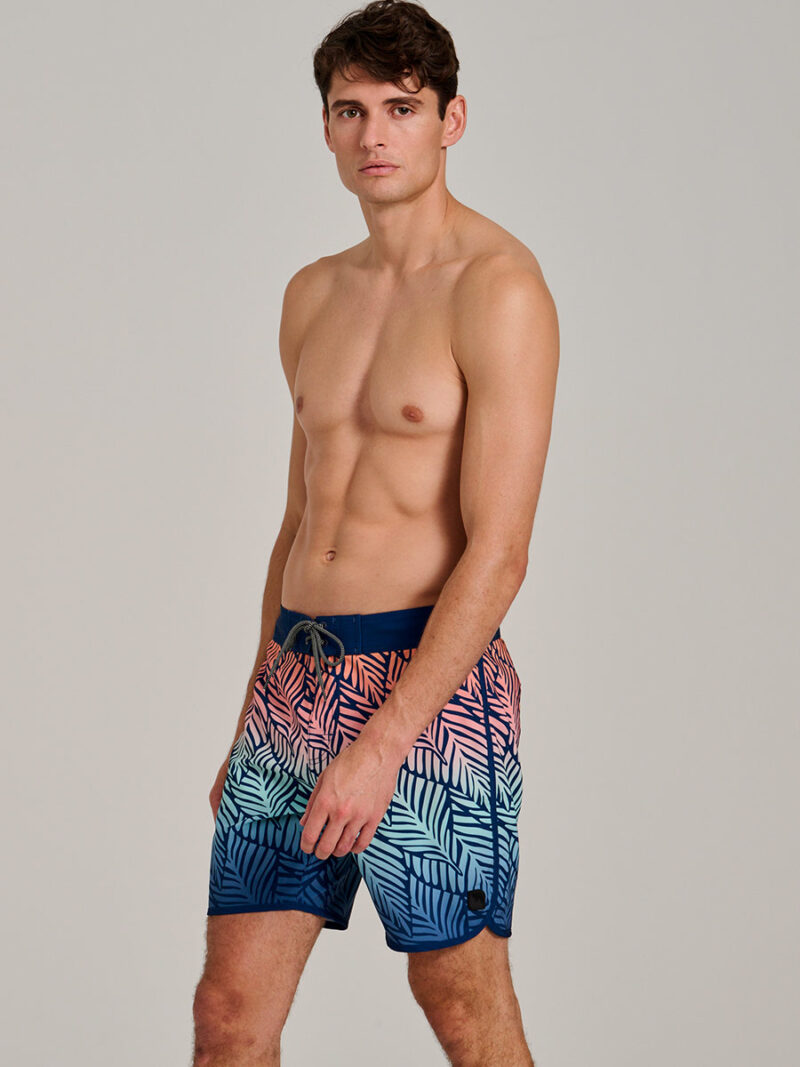 Nortcoast NCBEAMO2959 Tulum printed swim shorts stretchy and comfortable blue and coral combo