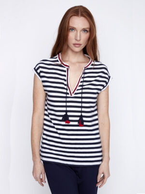 CoCo Y Club T-shirt  241- 2107 in cotton with navy stripes