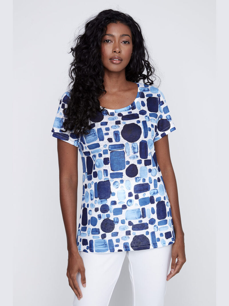CoCo Y Club 241-2345 short-sleeved printed t-shirt blue combo