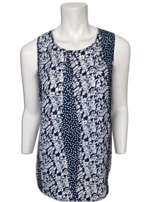 Motion Top MOM4126 printed sleeveless in navy and white combo