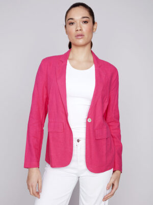 Charlie B linen jacket C6301-229B in pink solid color