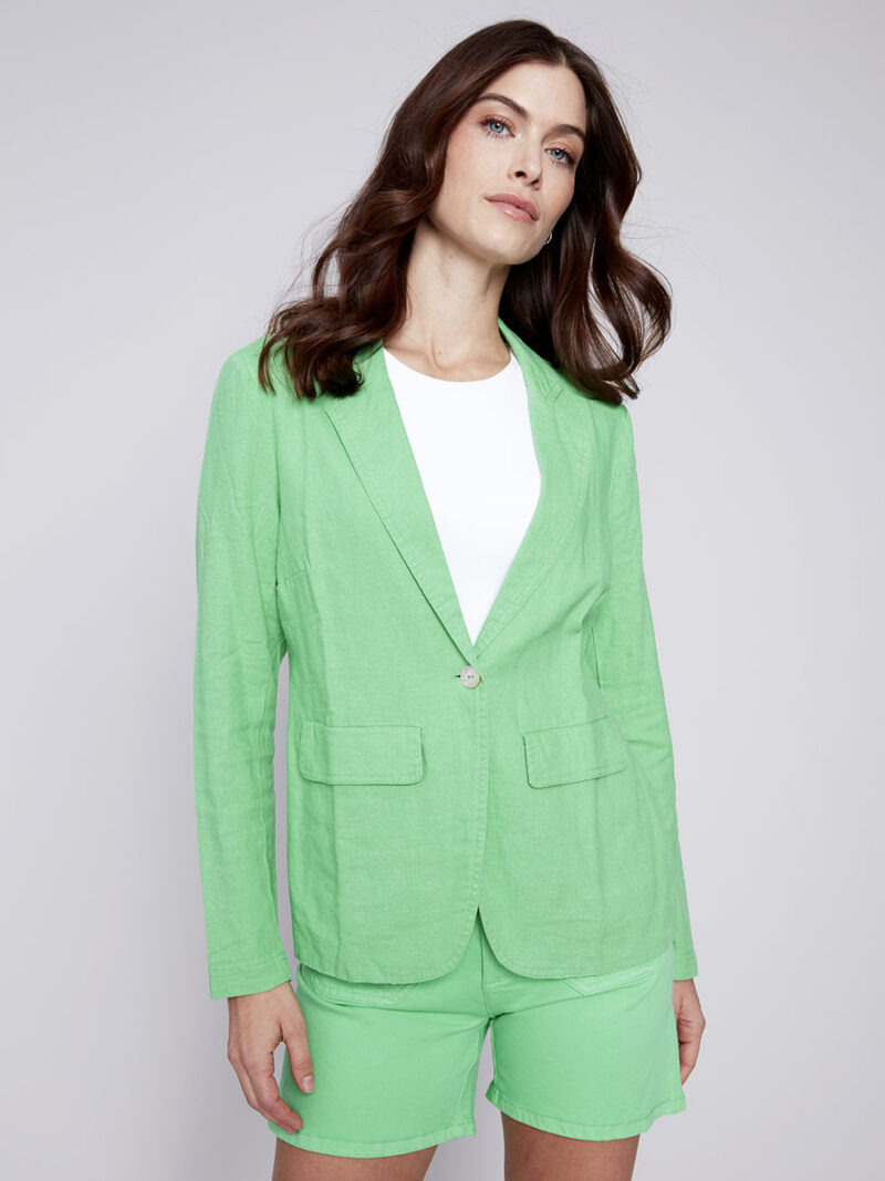 Charlie B linen jacket C6301-229B in green solid color