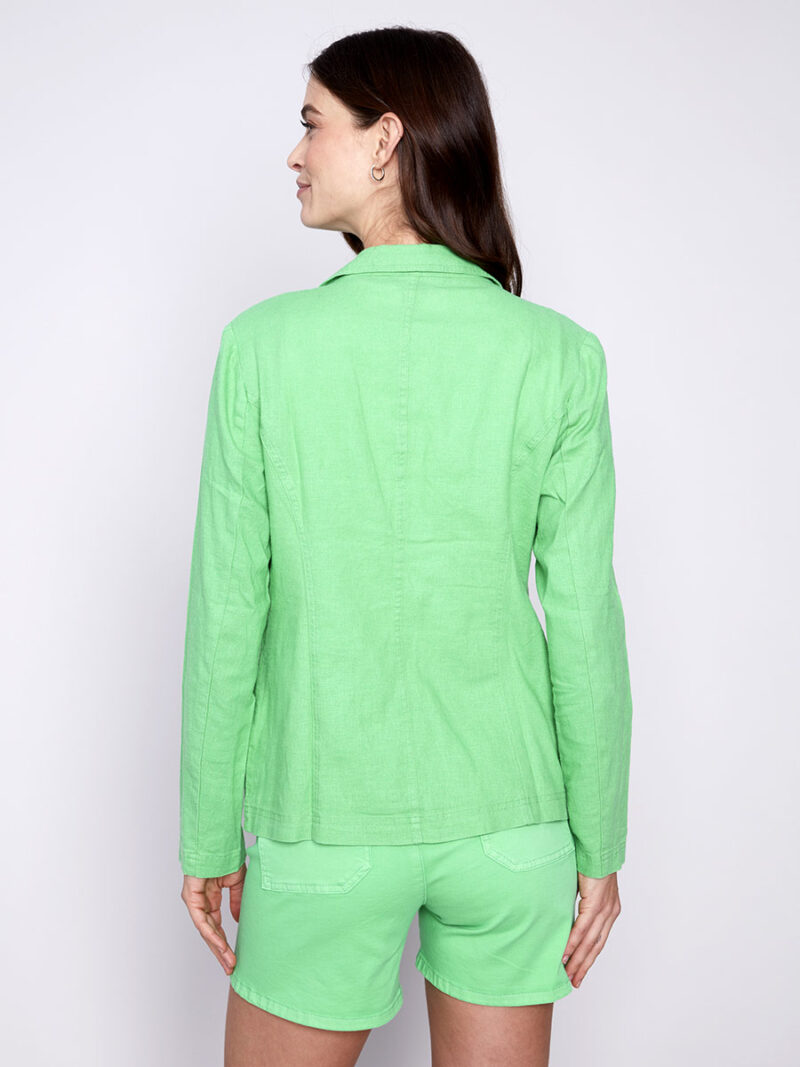 Charlie B linen jacket C6301-229B in green solid color