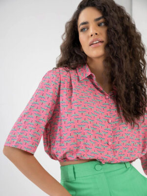 Lez a Lez blouse 7345L-X8972D printed short blouse collar pink combo