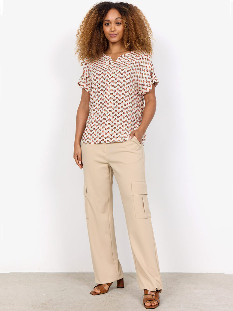 Soyaconcept 40533-40 printed short-sleeved V-neck blouse orange combo