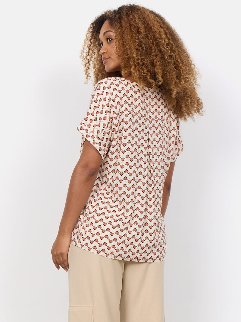 Soyaconcept 40533-40 printed short-sleeved V-neck blouse orange combo
