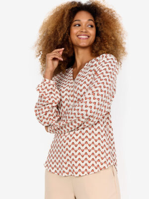 Soyaconcept blouse 40534-40 orange combo print long sleeves V-neck