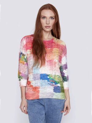 Sweater CoCo Y Club 241-1911 3/4 sleeves printed and textured combo multicolor