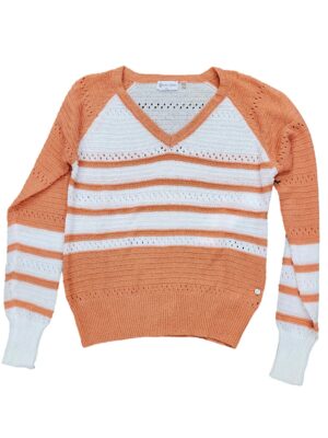 Point Zero sweater 8263000 striped V-neck coral color