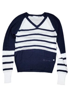 Point Zero sweater 8263000 striped V-neck navy color