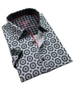 Sugar CLEMENT-S Charcoal short-sleeved shirt printed with geo patterns on a white background, stretchy and comfortable