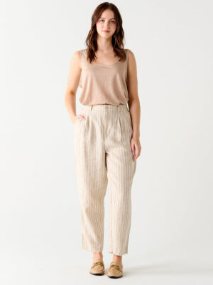 Black Tape Trousers 2322725T loose taupe and beige striped print