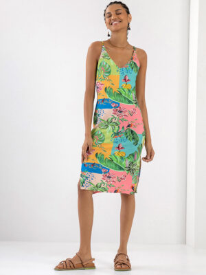 Lez a Lez dress 7411L long printed fitted combo green and yellow