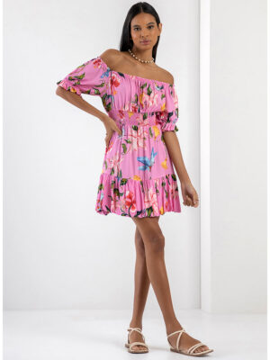 Lez a Lez 7485L-Iapuama short feminine printed dress pink combo