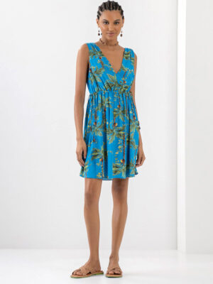 Lez a Lez 7506L Palm Tree Print Dress with Blue Combo V-Neck