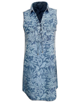 Motion MOM7196 printed sleeveless dress in blue combo lyocell