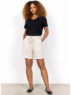 Soyaconcept 40606-40 shorts with elastic waist in linen with black stripes