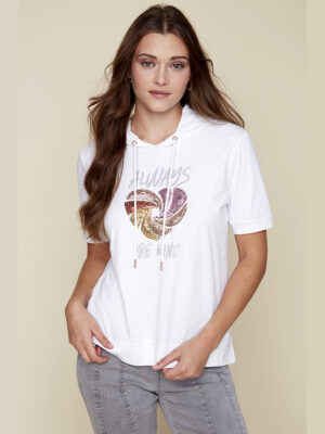 T-shirt CoCo Y Club 241-2134 imprimé manches courtes capuchon blanc