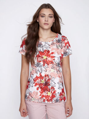 CoCo Y Club 241-2364 printed t-shirt with red combo round neckline