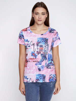 CoCo Y Club T-shirt 241-2365 short sleeves printed round neckline pink combo