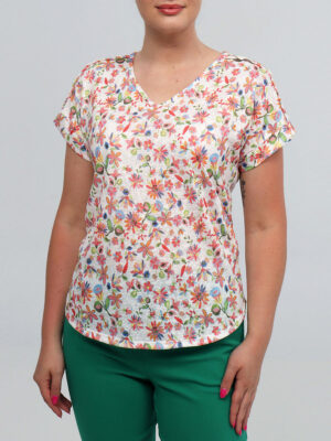 T-shirt DEVIA S194T manches courtes ample imprimé fleurie