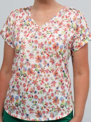 T-shirt DEVIA S194T manches courtes ample imprimé fleurie