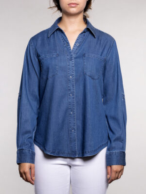 Carelli T1005 blouse with tencel overshirt blue denim