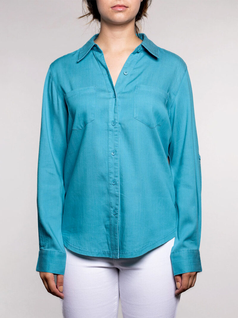 Carelli T1005 blouse with tencel overshirt turquoise