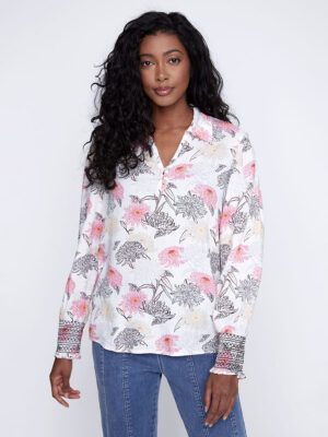 CoCo Y Club blouse 241-2252 long sleeves printed V-neck