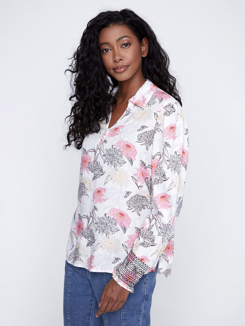 CoCo Y Club blouse 241-2252 long sleeves printed V-neck