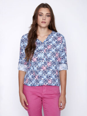 CoCo Y Club 241-2260 printed long-sleeved V-neck blouse